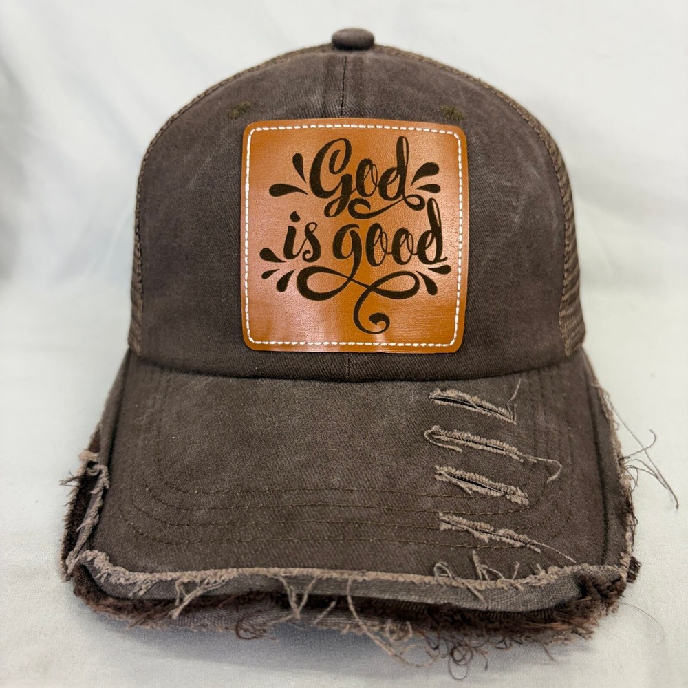 Unbranded Trucker Hat God Is Good Unisex OSFM Brown Distressed Patch